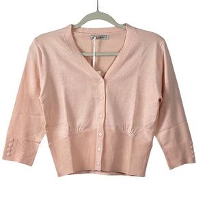 Grace Karin NWT Pink Cropped Cardigan Sweater V-Neck Button-Up 3/4 Sleeve Size S